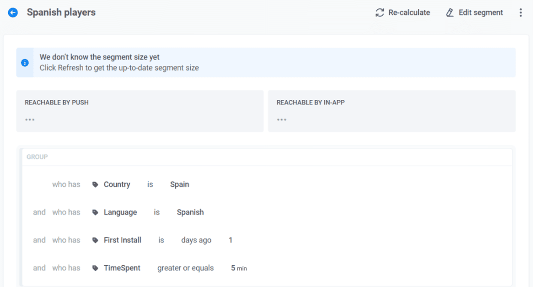 Game players segmentation Pushwoosh