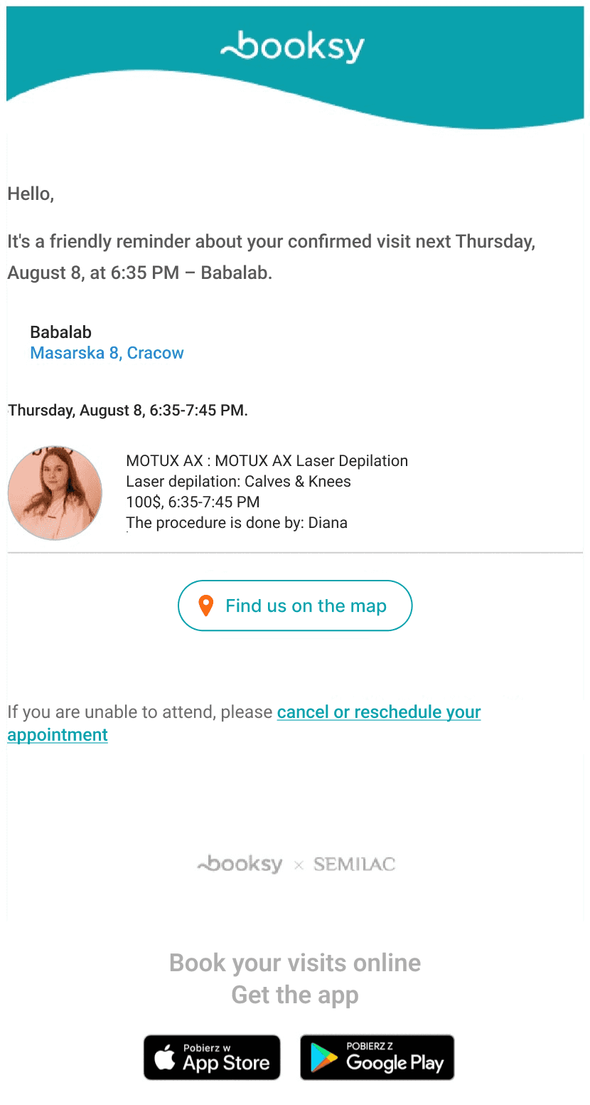 Appointment reminder transactional email example