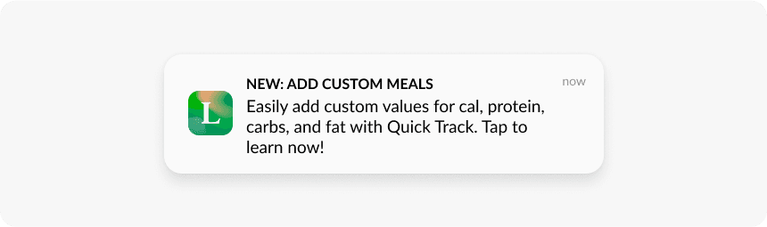 Push notification announcing new feature example Lifesum