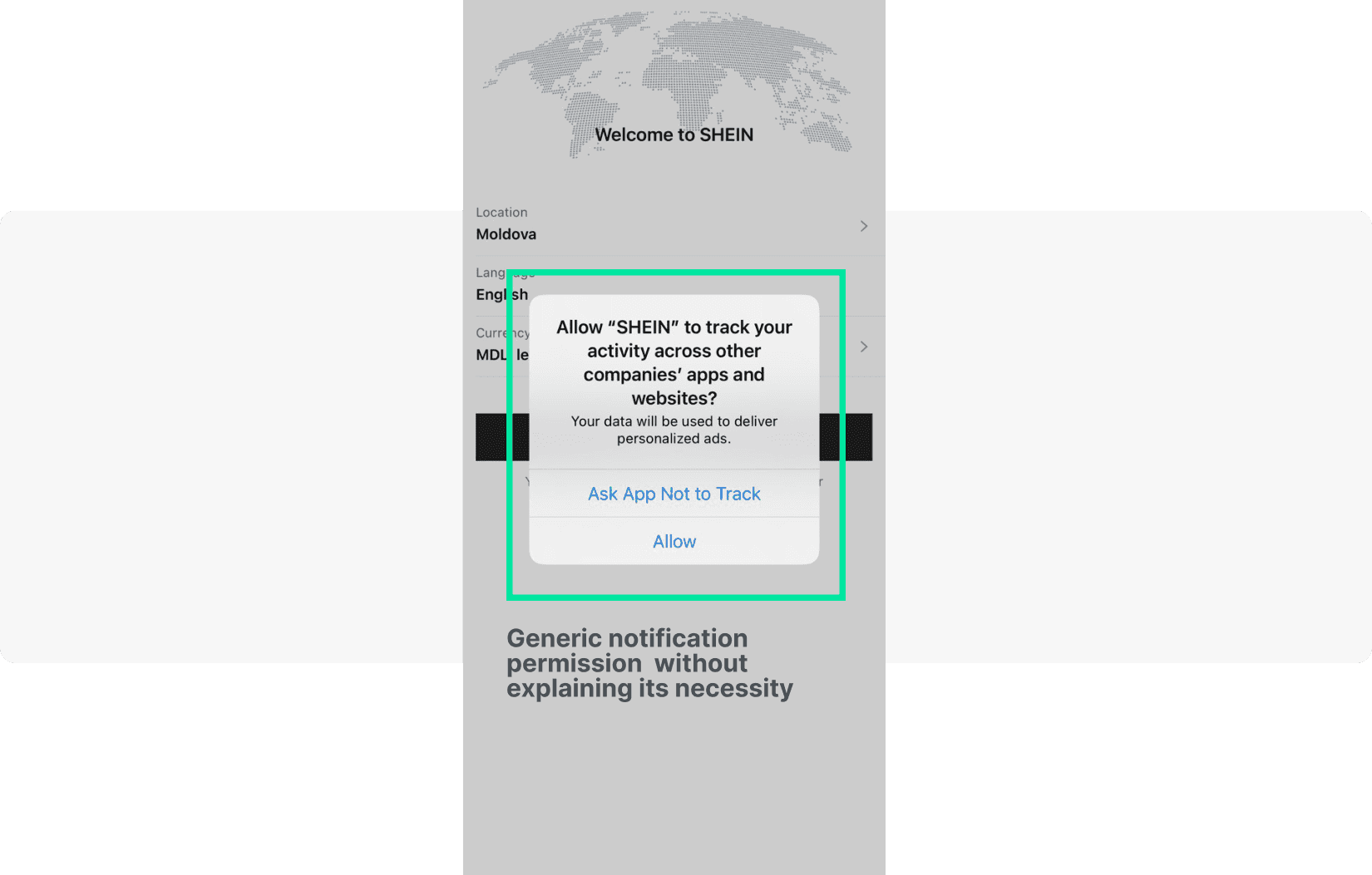 Shein app notification permission screen