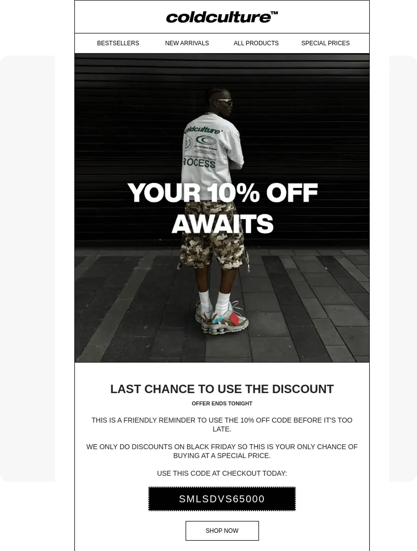 Urgency abandoned cart email example