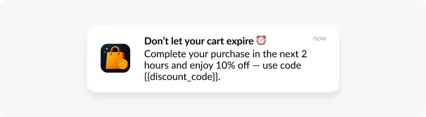Urgency abandoned cart notification example